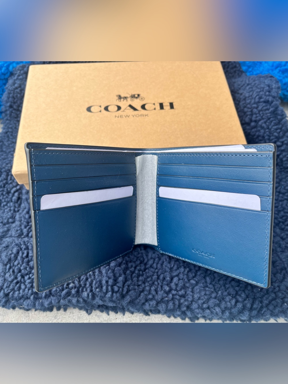 Coach Men's Bifold Wallet in Deep Blue Leather